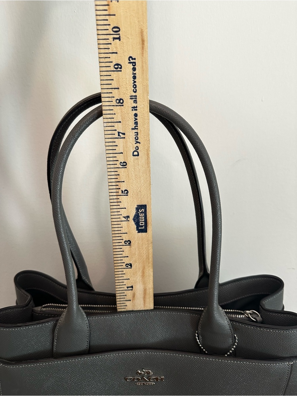 Coach Gray Saffiano Leather Tote with Double Handles - Picture 2 of 6